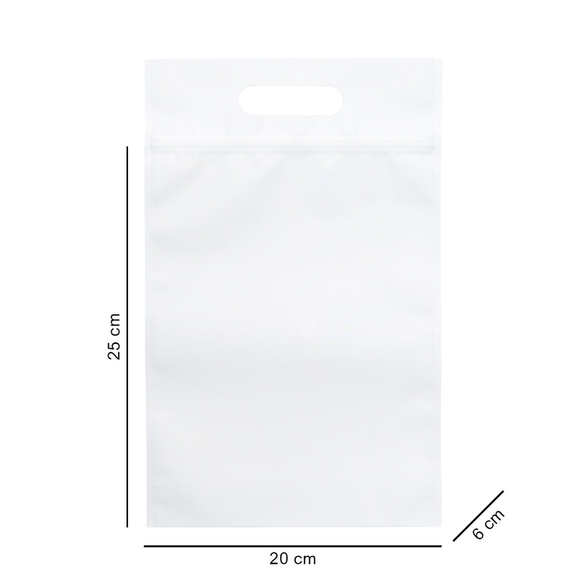 20*25*6 cm білий матовий з ручкою, зіпом та дном