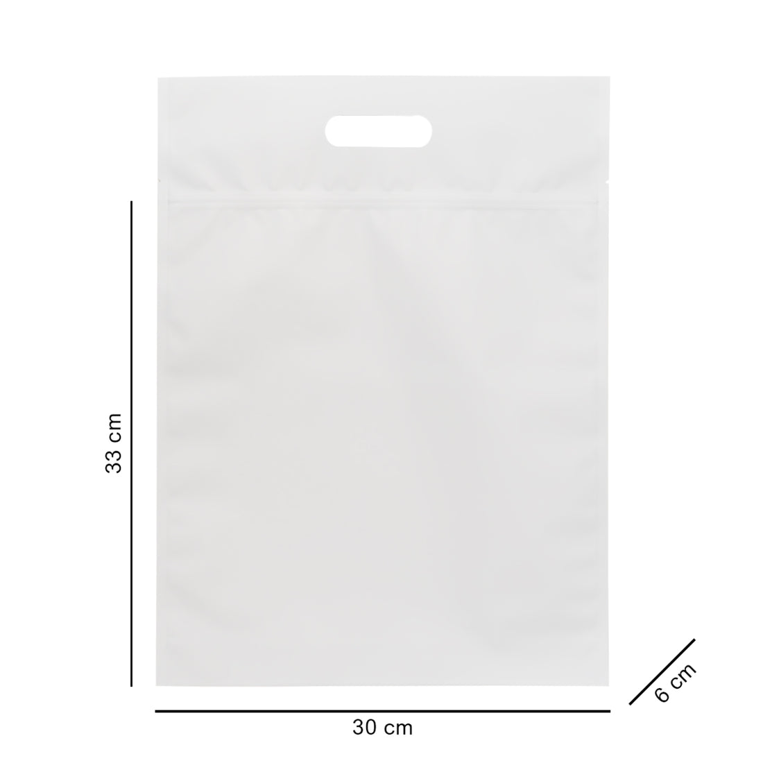 30*33*6 cm білий матовий з ручкою, зіпом та дном