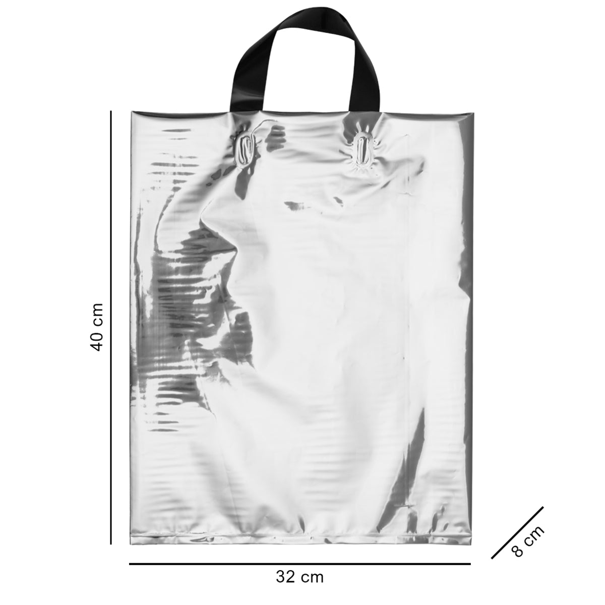 32*40*8 cm срібний пакет з ручками-петлями та розширеними боками