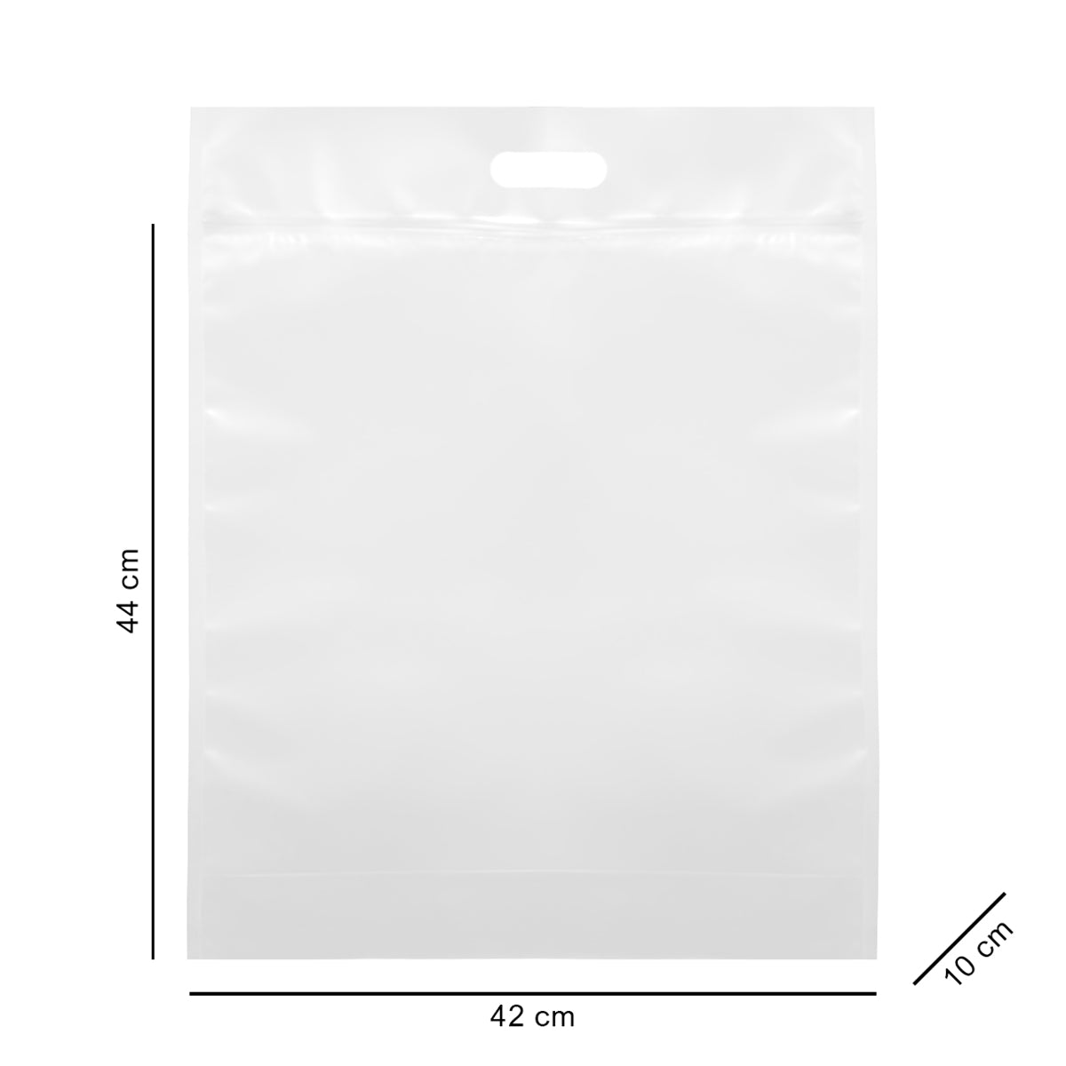 42*44*10 cm прозорий матовий з ручкою, зіпом та дном